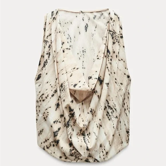 NWT Zara VOLUMINOUS PRINTED TOP ZW COLLECTION Black/Ecru Size Small - Picture 6 of 9